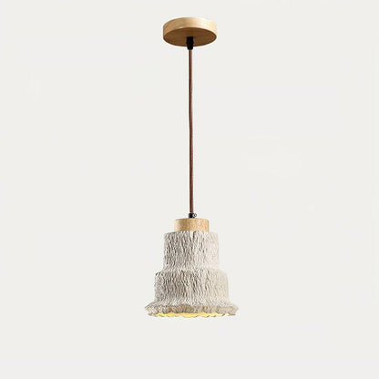 Natural Travertine Boulder Pendant Light with Wood Accents
