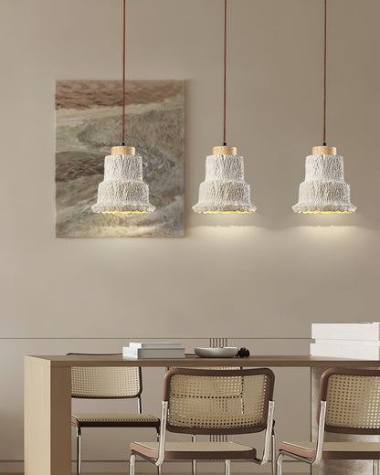 Natural Travertine Boulder Pendant Light with Wood Accents
