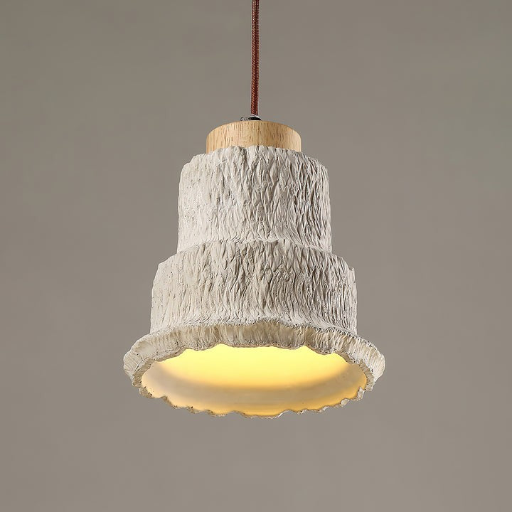 Natural Travertine Boulder Pendant Light with Wood Accents