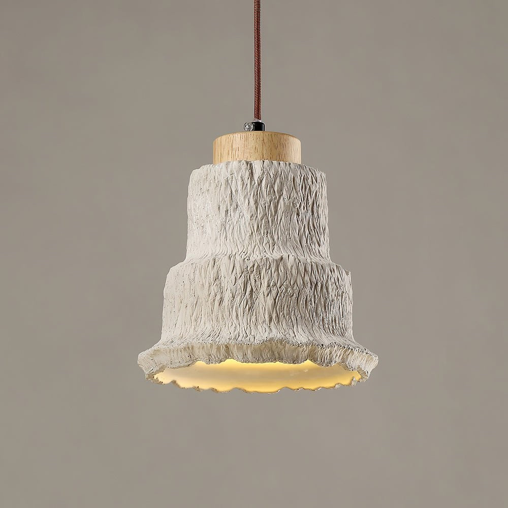 Natural Travertine Boulder Pendant Light with Wood Accents