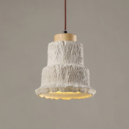 Natural Travertine Boulder Pendant Light with Wood Accents
