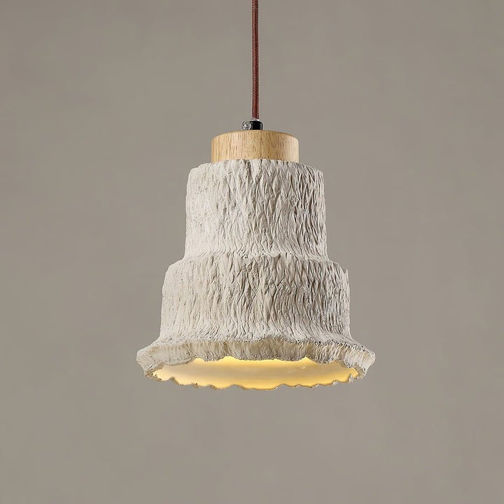 Natural Travertine Boulder Pendant Light with Wood Accents