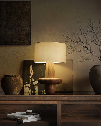 Natural Wood & Fabric Table Lamp – Warm Ambient Glow