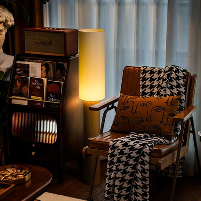 Natural Wood Floor Lamp with Soft Fabric Shade