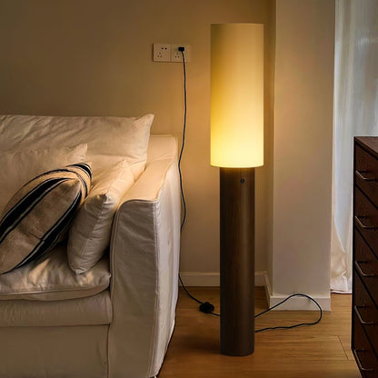 Natural Wood Floor Lamp with Soft Fabric Shade