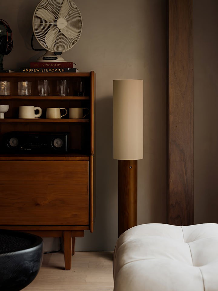 Natural Wood Floor Lamp with Soft Fabric Shade