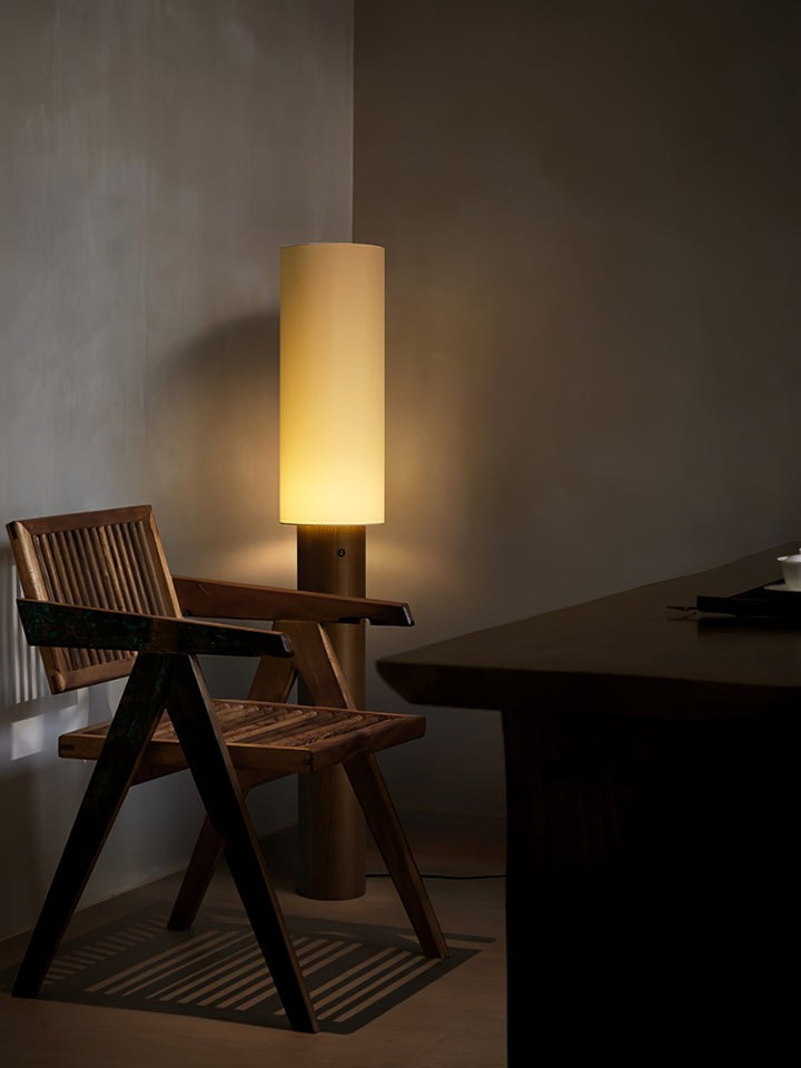 Natural Wood Floor Lamp with Soft Fabric Shade