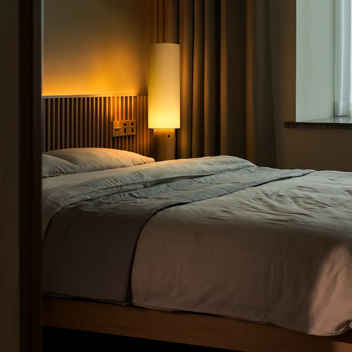 Natural Wood Floor Lamp with Soft Fabric Shade