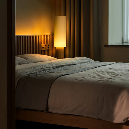 Natural Wood Floor Lamp with Soft Fabric Shade