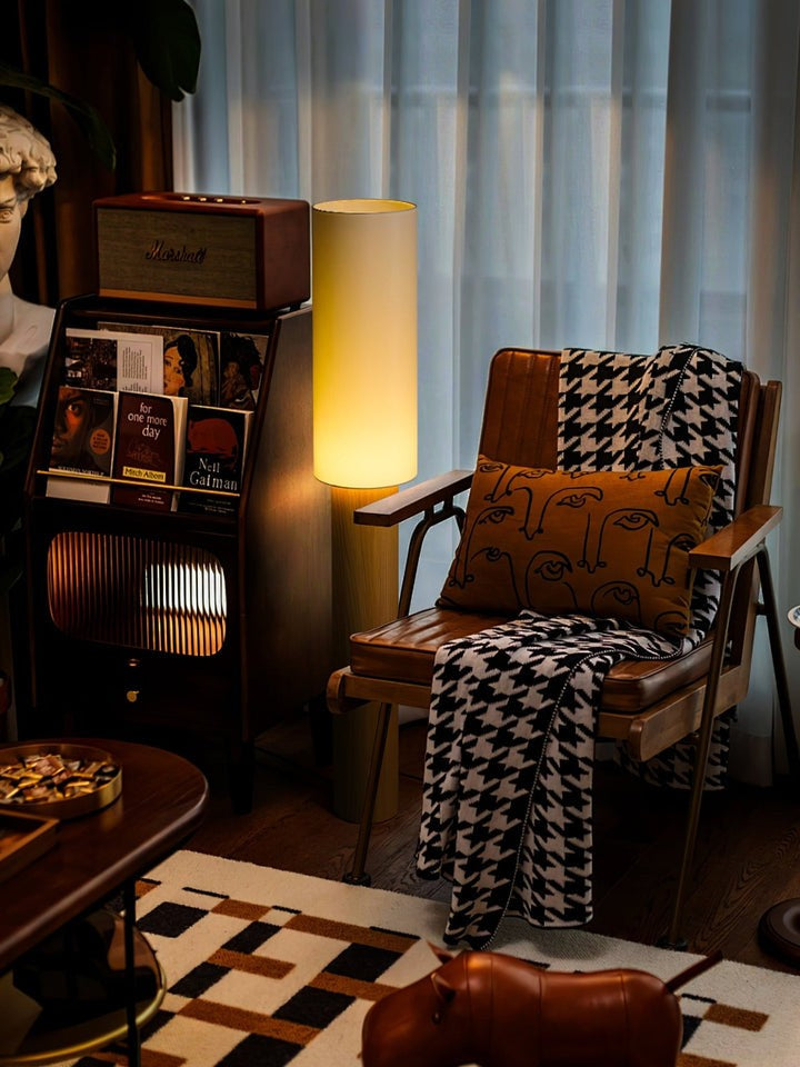 Natural Wood Floor Lamp with Soft Fabric Shade