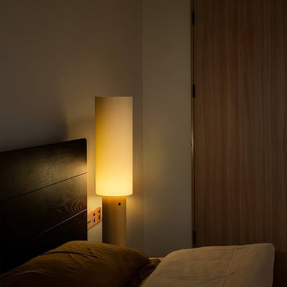 Natural Wood Floor Lamp with Soft Fabric Shade