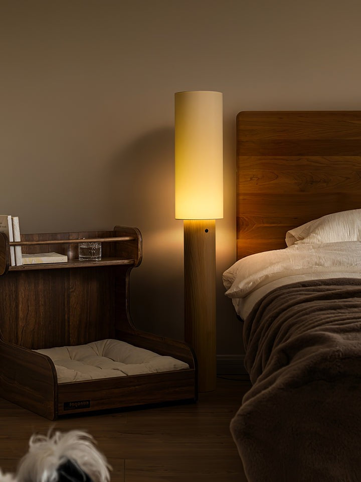 Natural Wood Floor Lamp with Soft Fabric Shade