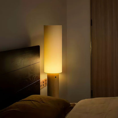 Natural Wood Floor Lamp with Soft Fabric Shade