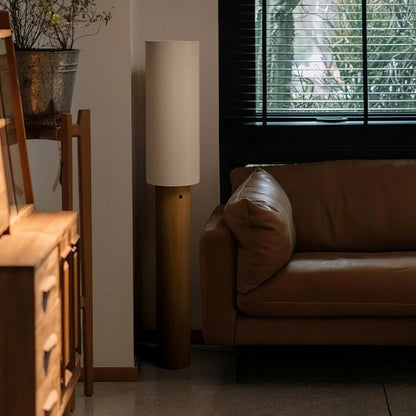 Natural Wood Floor Lamp with Soft Fabric Shade