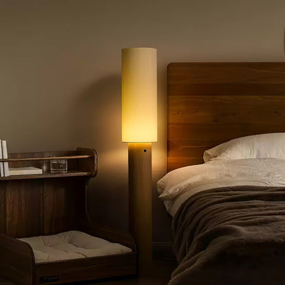 Natural Wood Floor Lamp with Soft Fabric Shade