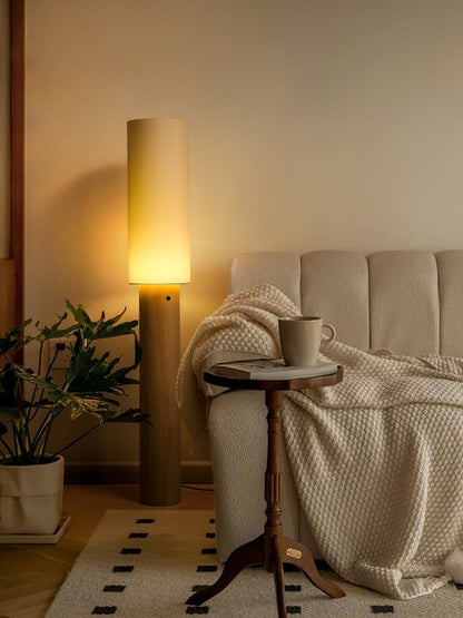 Natural Wood Floor Lamp with Soft Fabric Shade