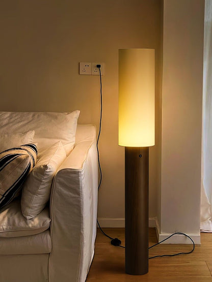 Natural Wood Floor Lamp with Soft Fabric Shade