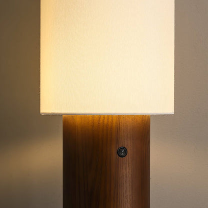 Natural Wood Floor Lamp with Soft Fabric Shade