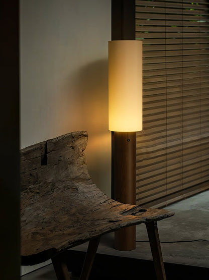 Natural Wood Floor Lamp with Soft Fabric Shade