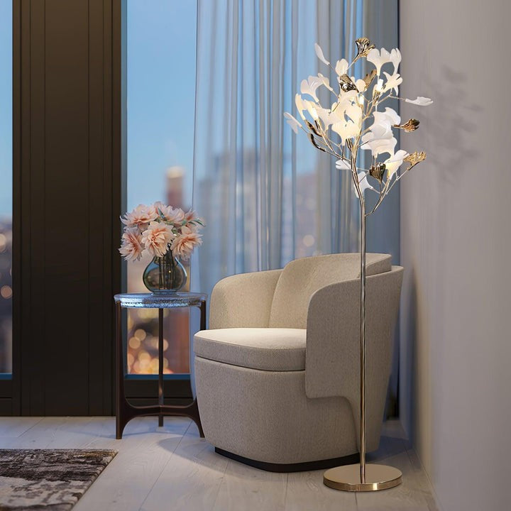 Nature-Inspired Ginkgo Leaf Floor Lamp – Ambient Lighting