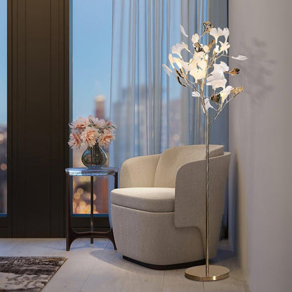 Nature-Inspired Ginkgo Leaf Floor Lamp – Ambient Lighting