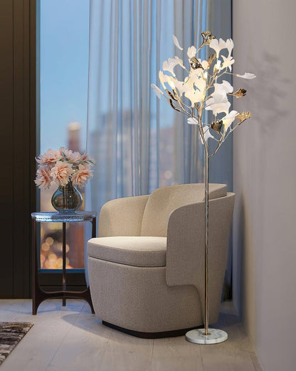 Nature-Inspired Ginkgo Leaf Floor Lamp – Ambient Lighting