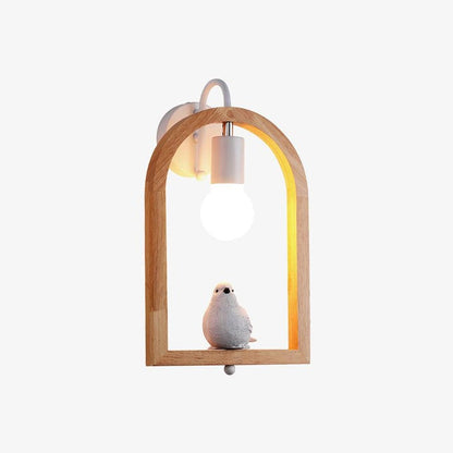 Oak Wood & Resin Bird Wall Light Sconce