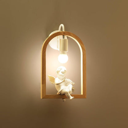 Oak Wood & Resin Bird Wall Light Sconce