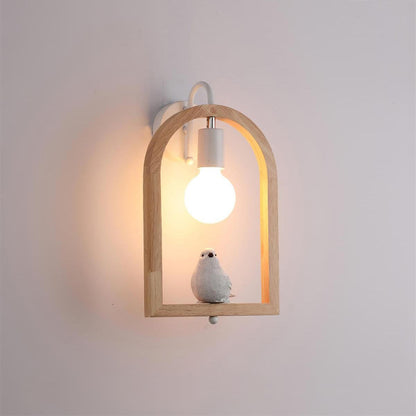 Oak Wood & Resin Bird Wall Light Sconce