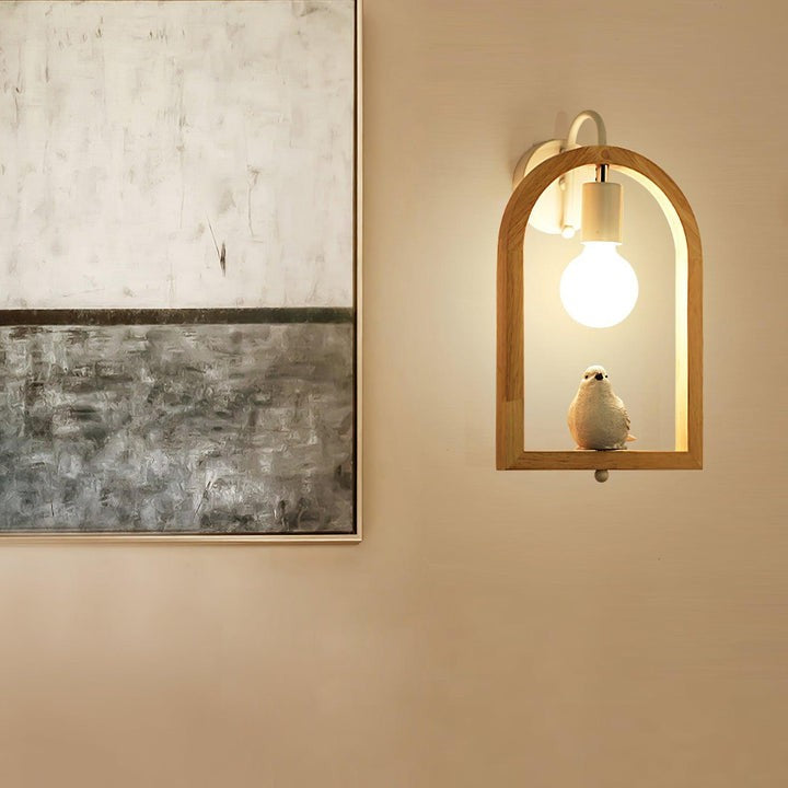 Oak Wood & Resin Bird Wall Light Sconce