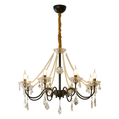 Opulent Black Iron &amp; Crystal Ceiling Chandelier