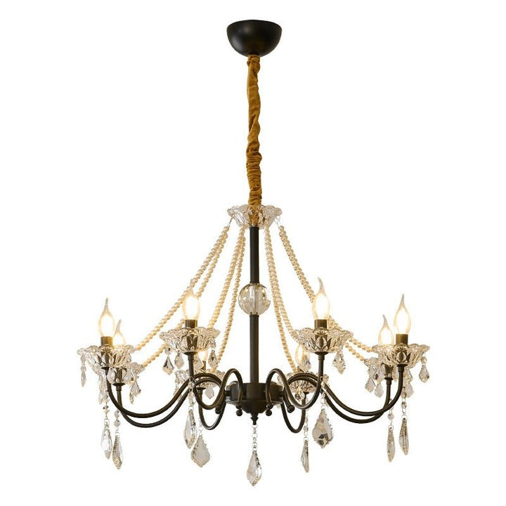 Opulent Black Iron &amp; Crystal Ceiling Chandelier
