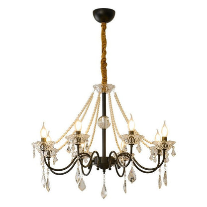 Opulent Black Iron &amp; Crystal Ceiling Chandelier
