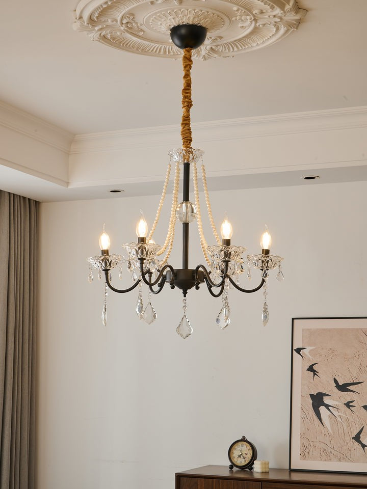 Opulent Black Iron &amp; Crystal Ceiling Chandelier