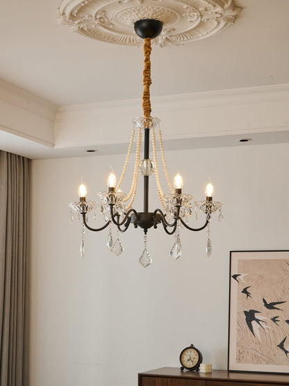 Opulent Black Iron &amp; Crystal Ceiling Chandelier