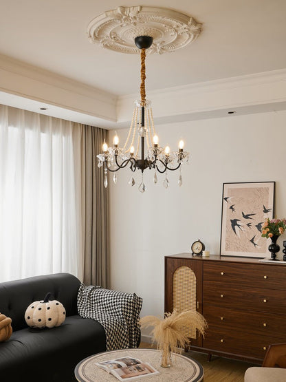 Opulent Black Iron &amp; Crystal Ceiling Chandelier