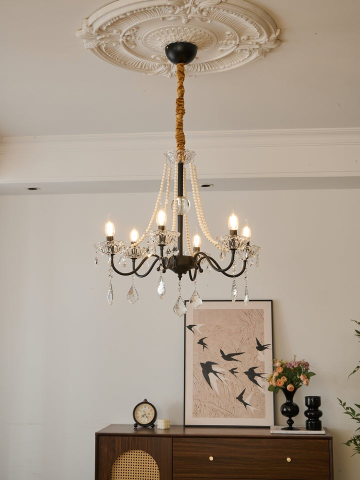 Opulent Black Iron &amp; Crystal Ceiling Chandelier