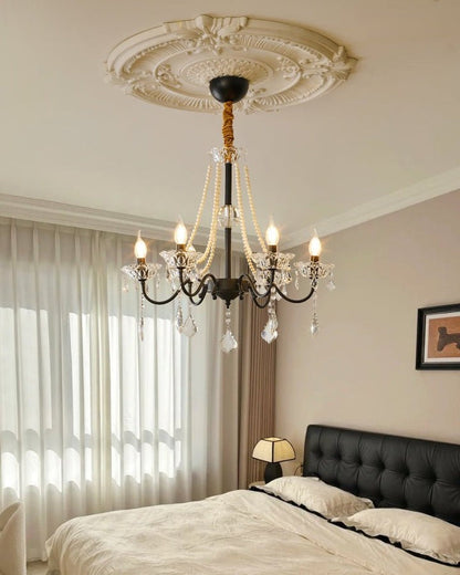Opulent Black Iron &amp; Crystal Ceiling Chandelier