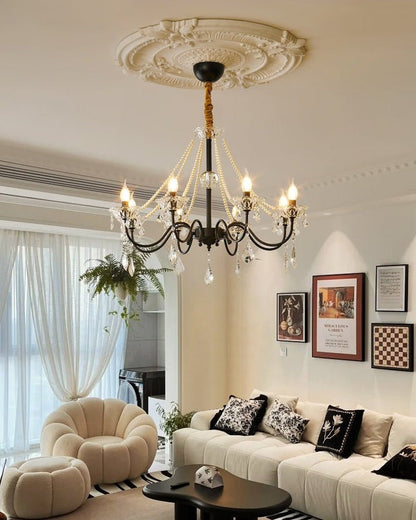 Opulent Black Iron &amp; Crystal Ceiling Chandelier