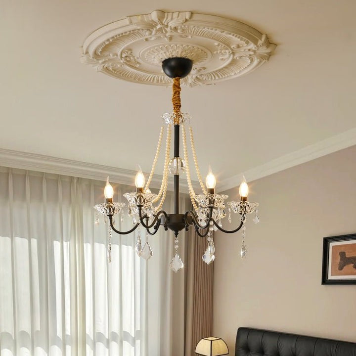 Opulent Black Iron &amp; Crystal Ceiling Chandelier
