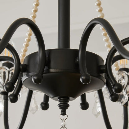 Opulent Black Iron &amp; Crystal Ceiling Chandelier