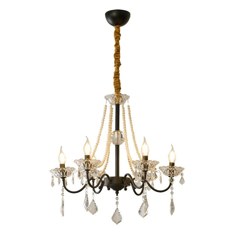 Opulent Black Iron &amp; Crystal Ceiling Chandelier