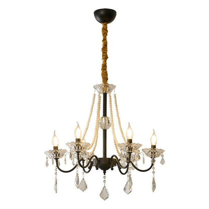 Opulent Black Iron &amp; Crystal Ceiling Chandelier