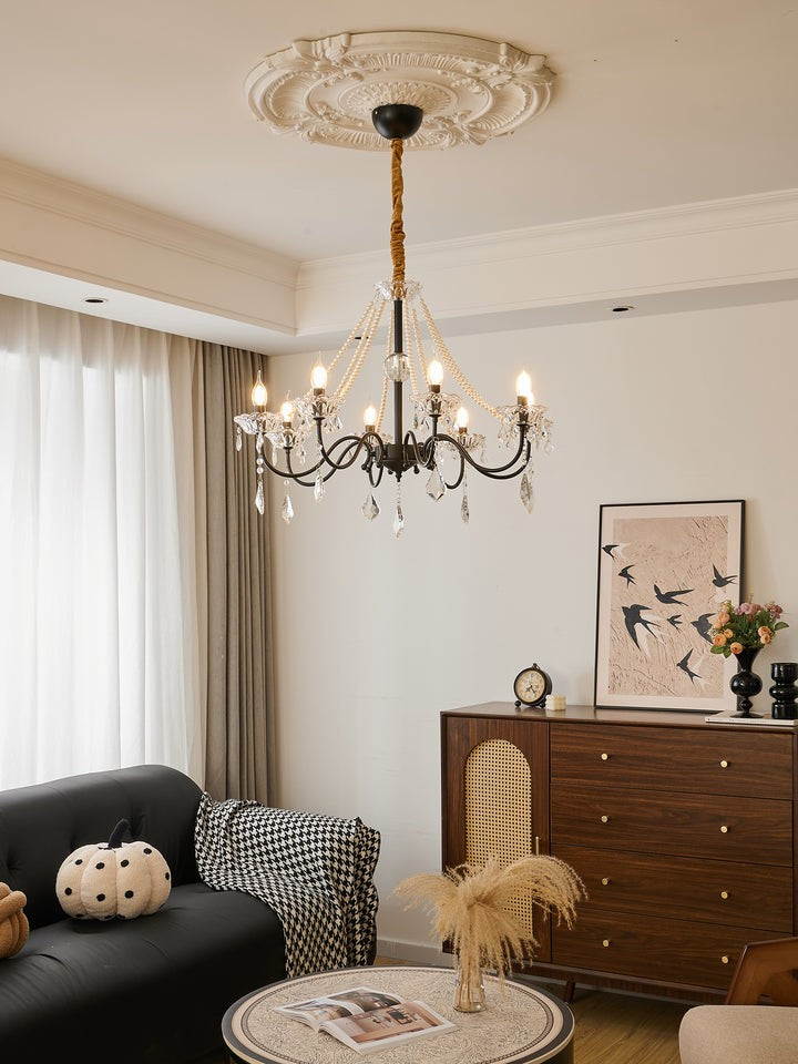 Opulent Black Iron &amp; Crystal Ceiling Chandelier