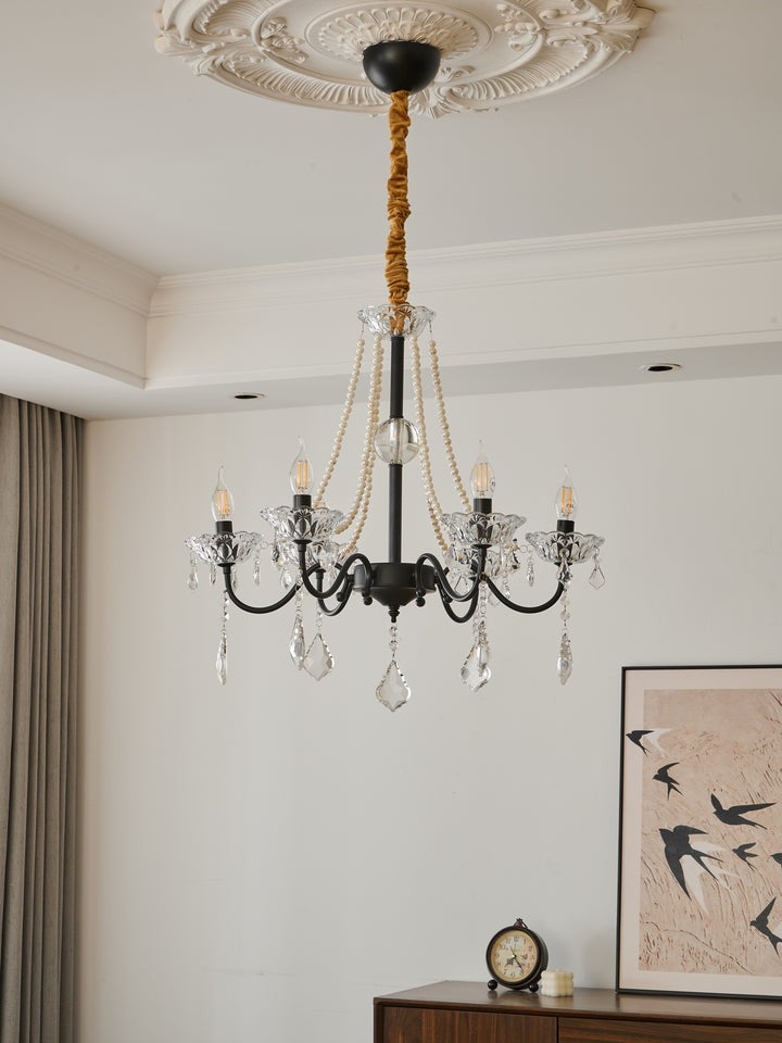 Opulent Black Iron &amp; Crystal Ceiling Chandelier