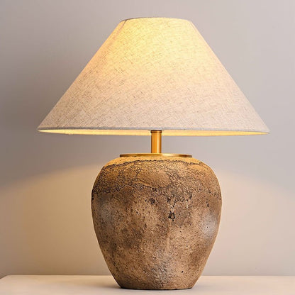 Organic Ceramic Table Lamp with Neutral Linen Shade
