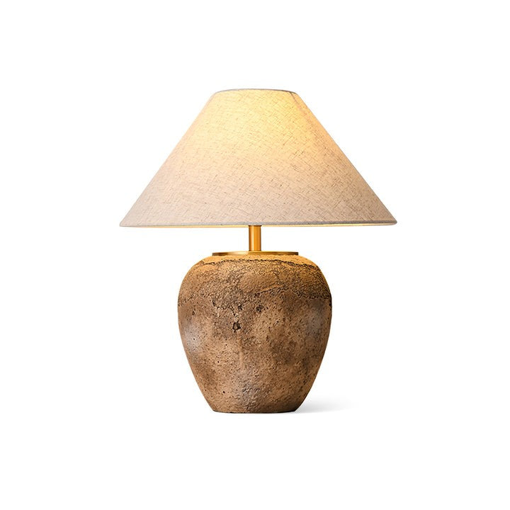 Organic Ceramic Table Lamp with Neutral Linen Shade