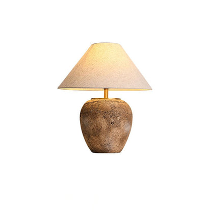 Organic Ceramic Table Lamp with Neutral Linen Shade