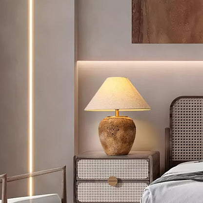 Organic Ceramic Table Lamp with Neutral Linen Shade