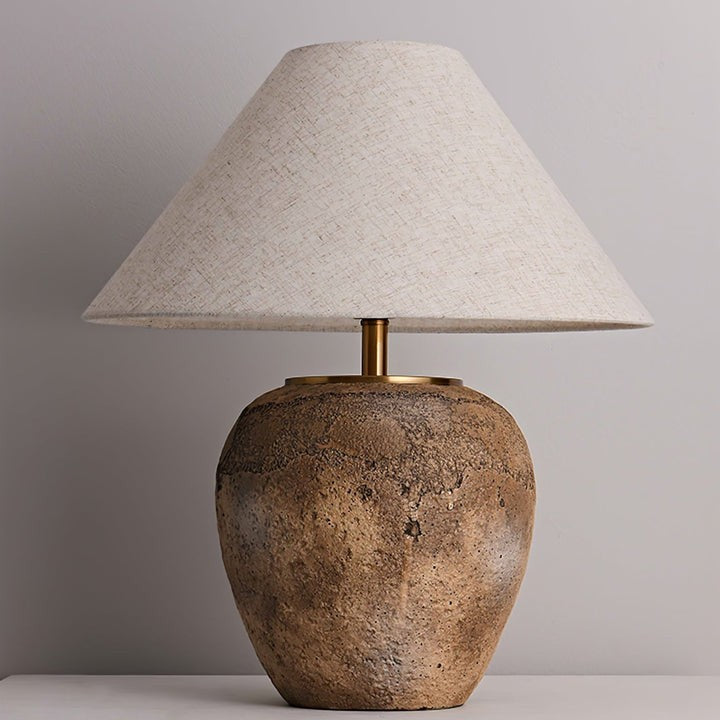 Organic Ceramic Table Lamp with Neutral Linen Shade